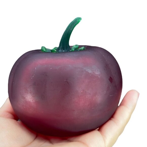 Vintage Hand Blown Large Tomato Hand Made Frosted Glass Paperweight Hollow 4”T - Picture 6 of 14